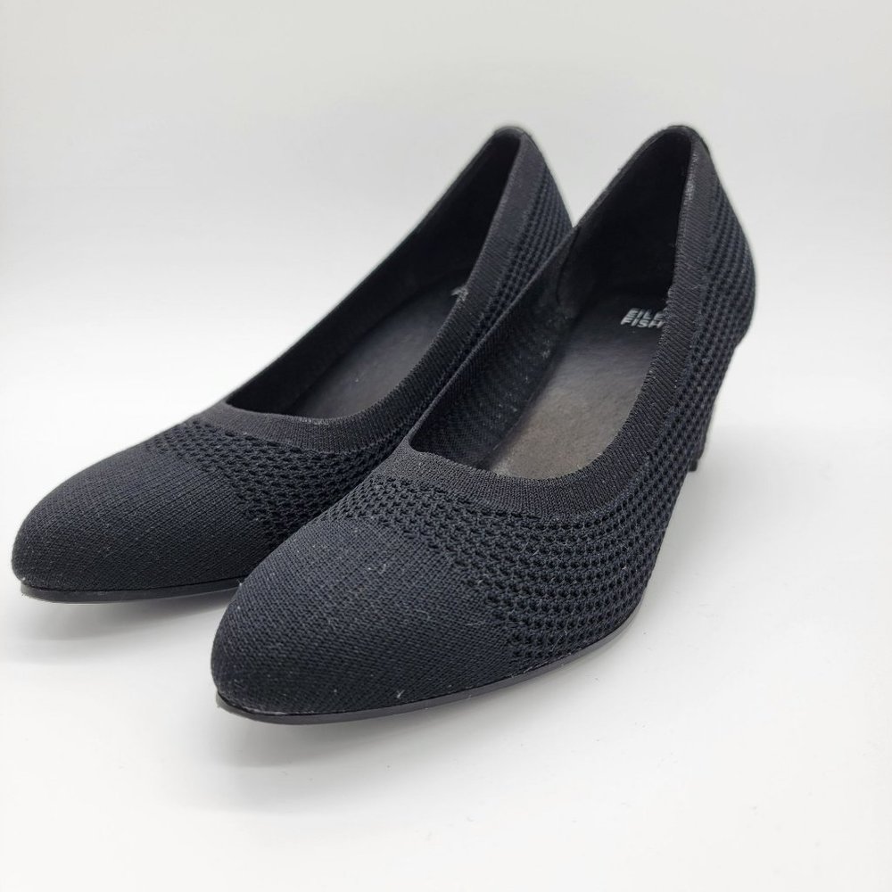 Eileen Fischer Black Heels Womens Size 8.5 Kiss Knit Pumps Leather